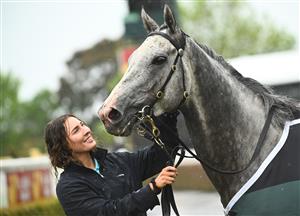 MELBOURNE, AUSTRALIA - OCTOBER 12: White Marlin after winning Race 4, the Tobin Brothers Celebrating Lives,  during Caulfield Thousand Guineas Day at Caulfield Racecourse on October 12, 2022 in Melbourne, Australia. (Photo by Vince Caligiuri/Getty Images)