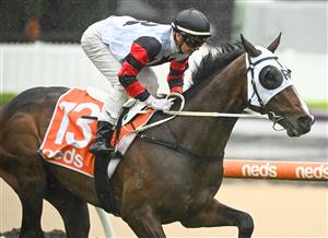 MELBOURNE, AUSTRALIA - OCTOBER 12: Jamie Kah riding Gunstock winning Race 3, the Neds Coongy Cup, during Caulfield Thousand Guineas Day at Caulfield Racecourse on October 12, 2022 in Melbourne, Australia. (Photo by Vince Caligiuri/Getty Images)