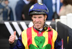 MELBOURNE, AUSTRALIA - OCTOBER 12: John Allen riding Ascension after winning Race 6, the Marshall White Trophy, during Caulfield Thousand Guineas Day at Caulfield Racecourse on October 12, 2022 in Melbourne, Australia. (Photo by Vince Caligiuri/Getty Images)
