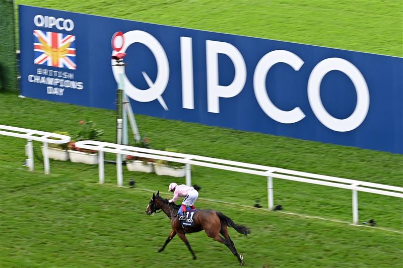 Italian jockey Frankie Dettori rides Emily Upjohn to victory in the British Champions Fillies and Mares Stakes on Qipco British Champions Day at Ascot Racecourse, west of London on October 15, 2022. - Champions day is the finale of the British flat racing season and the UK's richest raceday. (Photo by Glyn KIRK / AFP) (Photo by GLYN KIRK/AFP via Getty Images)