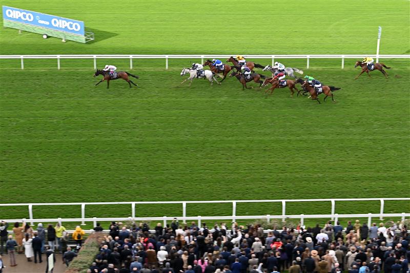 Italian jockey Frankie Dettori rides Emily Upjohn (L) to victory in the British Champions Fillies and Mares Stakes on Qipco British Champions Day at Ascot Racecourse, west of London on October 15, 2022. - Champions day is the finale of the British flat racing season and the UK's richest raceday. (Photo by Glyn KIRK / AFP) (Photo by GLYN KIRK/AFP via Getty Images)