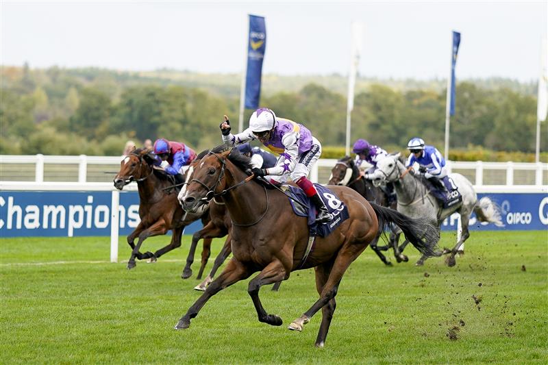 ASCOT, ENGLAND - OCTOBER 15: Frankie Dettori riding Kinross win The Qipco British Champions Sprint Stakes at Ascot Racecourse on October 15, 2022 in Ascot, England. (Photo by Alan Crowhurst/Getty Images)