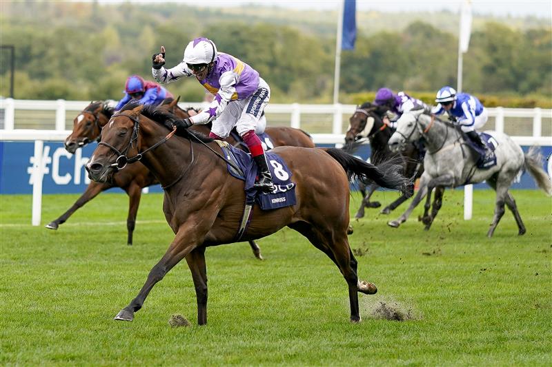 ASCOT, ENGLAND - OCTOBER 15: Frankie Dettori riding Kinross win The Qipco British Champions Sprint Stakes at Ascot Racecourse on October 15, 2022 in Ascot, England. (Photo by Alan Crowhurst/Getty Images)