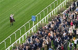 Italian jockey Frankie Dettori on Emily Upjohn react in front of the grandstand after victory in the British Champions Fillies and Mares Stakes on Qipco British Champions Day at Ascot Racecourse, west of London on October 15, 2022. - Champions day is the finale of the British flat racing season and the UK's richest raceday. (Photo by Glyn KIRK / AFP) (Photo by GLYN KIRK/AFP via Getty Images)