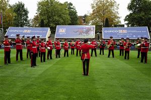 ASCOT, ENGLAND - OCTOBER 15: The band plays at Ascot Racecourse on October 15, 2022 in Ascot, England. (Photo by Alan Crowhurst/Getty Images)