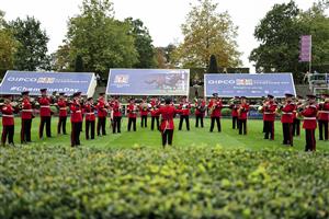 ASCOT, ENGLAND - OCTOBER 15: The band plays at Ascot Racecourse on October 15, 2022 in Ascot, England. (Photo by Alan Crowhurst/Getty Images)