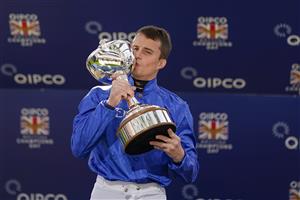 ASCOT, ENGLAND - OCTOBER 15: William Buick after being crowned champion jockey at Ascot Racecourse on October 15, 2022 in Ascot, England. (Photo by Alan Crowhurst/Getty Images)