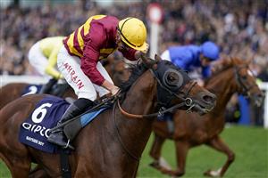 ASCOT, ENGLAND - OCTOBER 15: Tom Marquand riding Bayside Boy win The Queen Elizabeth II Stakes at Ascot Racecourse on October 15, 2022 in Ascot, England. (Photo by Alan Crowhurst/Getty Images)
