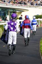 ASCOT, ENGLAND - OCTOBER 15: A general view as jockeys return to the weighing room at Ascot Racecourse on October 15, 2022 in Ascot, England. (Photo by Alan Crowhurst/Getty Images)