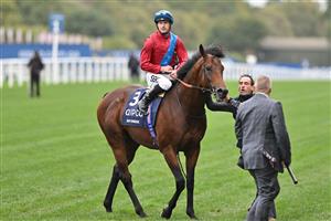 British jockey Richard Kingscote on Bay Bridge after victory in the Champion Stakes on Qipco British Champions Day at Ascot Racecourse, west of London on October 15, 2022. - Champions day is the finale of the British flat racing season and the UK's richest raceday. (Photo by Glyn KIRK / AFP) (Photo by GLYN KIRK/AFP via Getty Images)