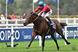 British jockey Richard Kingscote rides Bay Bridge to victory in the Champion Stakes on Qipco British Champions Day at Ascot Racecourse, west of London on October 15, 2022. - Champions day is the finale of the British flat racing season and the UK's richest raceday. (Photo by Glyn KIRK / AFP) (Photo by GLYN KIRK/AFP via Getty Images)