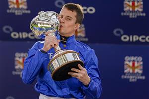 ASCOT, ENGLAND - OCTOBER 15: William Buick after being crowned champion jockey at Ascot Racecourse on October 15, 2022 in Ascot, England. (Photo by Alan Crowhurst/Getty Images)