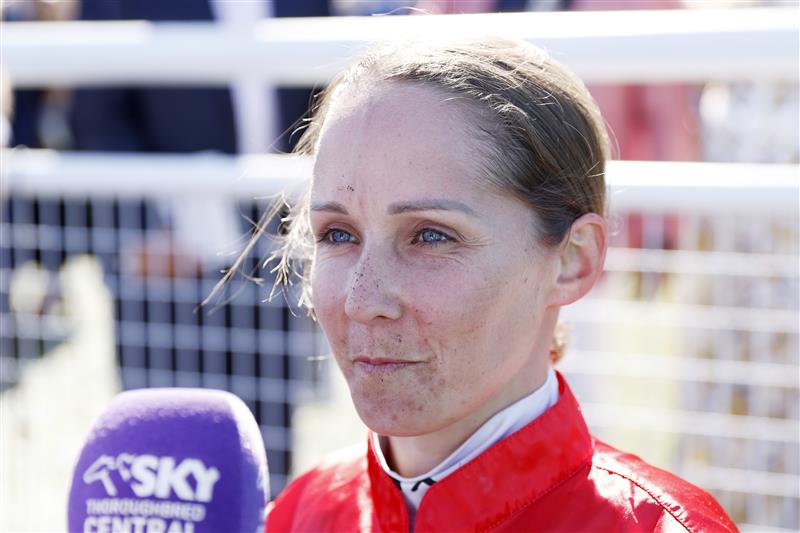 SYDNEY, AUSTRALIA - OCTOBER 15: Rachel King on Rocketing By returns to scale after winning race 6 the Fujitsu General Sydney Stakes during Everest Day at Royal Randwick Racecourse on October 15, 2022 in Sydney, Australia. (Photo by Mark Evans/Getty Images)