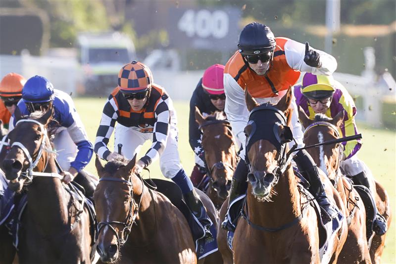 SYDNEY, AUSTRALIA - OCTOBER 15: Brenton Avdulla on Ellsberg wins race 9 the Five Diamonds Prelude during Everest Day at Royal Randwick Racecourse on October 15, 2022 in Sydney, Australia. (Photo by Jenny Evans/Getty Images)