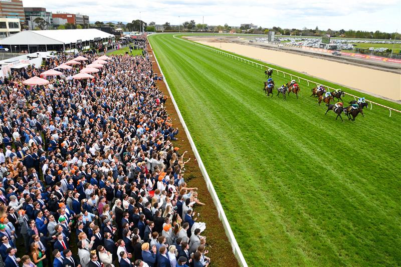 MELBOURNE, AUSTRALIA - OCTOBER 15: Josh Parr riding Renaissance Woman in front of a big crowd on the lawns in winning Race 4, the Schweppes Ethereal Stakes, during Caulfield Cup Day at Caulfield Racecourse on October 15, 2022 in Melbourne, Australia. (Photo by Vince Caligiuri/Getty Images)