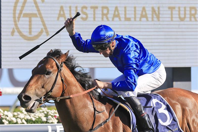 SYDNEY, AUSTRALIA - OCTOBER 15: Nash Rawiller on Vilana wins wins race 8 the Silver Eagle during Everest Day at Royal Randwick Racecourse on October 15, 2022 in Sydney, Australia. (Photo by Mark Evans/Getty Images)