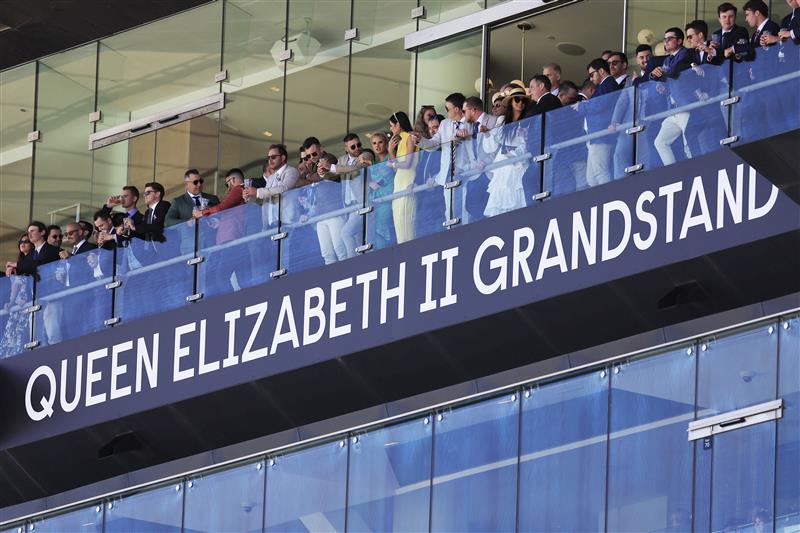 SYDNEY, AUSTRALIA - OCTOBER 15: Racegoers look on from the Queen Elziabeth II Stand during Everest Day at Royal Randwick Racecourse on October 15, 2022 in Sydney, Australia. (Photo by Mark Evans/Getty Images)