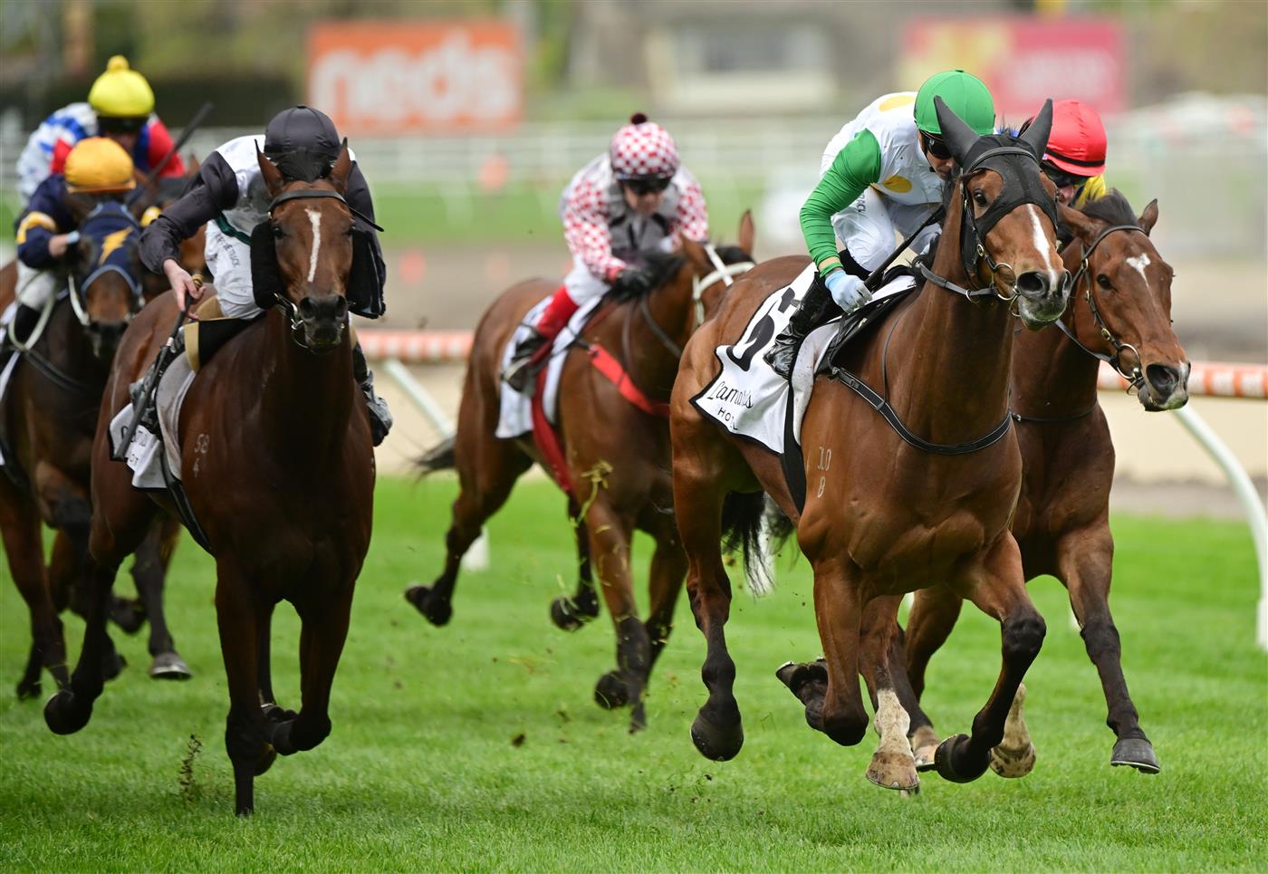 MELBOURNE, AUSTRALIA - OCTOBER 15: Dean Holland riding Saint Bathans winning Race 2, the Lamaro's Hotel Grand Handicap, during Caulfield Cup Day at Caulfield Racecourse on October 15, 2022 in Melbourne, Australia. (Getty)