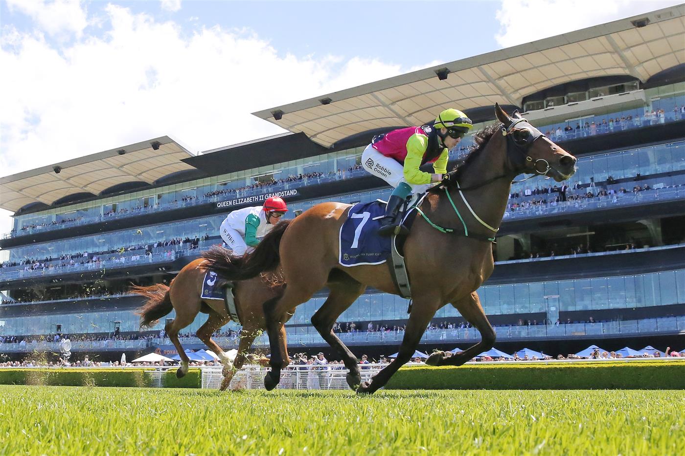 SYDNEY, AUSTRALIA - OCTOBER 15: Robbie Dolan on Cisco Bay wins race 2 the Big Dance Wild Card during Everest Day at Royal Randwick Racecourse on October 15, 2022 in Sydney, Australia. (Photo by Mark Evans/Getty Images)