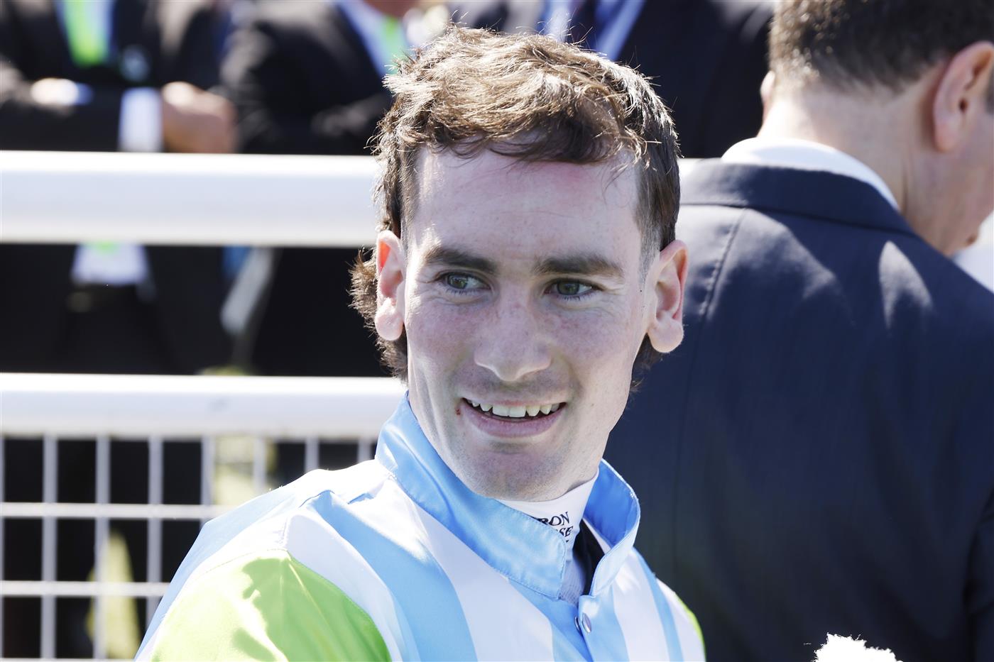 SYDNEY, AUSTRALIA - OCTOBER 15: Tyler Schiller on Front Page returns to scale after winning race 5 the Kosciuszko during Everest Day at Royal Randwick Racecourse on October 15, 2022 in Sydney, Australia. (Photo by Mark Evans/Getty Images)
