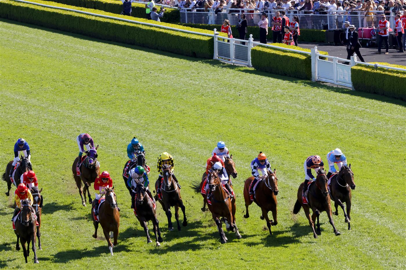 SYDNEY, AUSTRALIA - OCTOBER 15: Rachel King (L) on Rocketing By wins  race 6 the Fujitsu General Sydney Stakes during Everest Day at Royal Randwick Racecourse on October 15, 2022 in Sydney, Australia. (Photo by Jenny Evans/Getty Images)