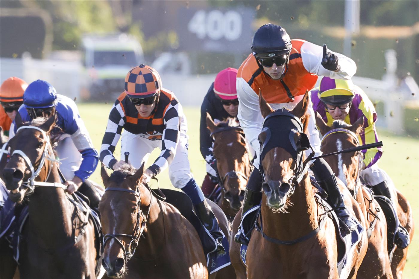 SYDNEY, AUSTRALIA - OCTOBER 15: Brenton Avdulla on Ellsberg wins race 9 the Five Diamonds Prelude during Everest Day at Royal Randwick Racecourse on October 15, 2022 in Sydney, Australia. (Photo by Jenny Evans/Getty Images)