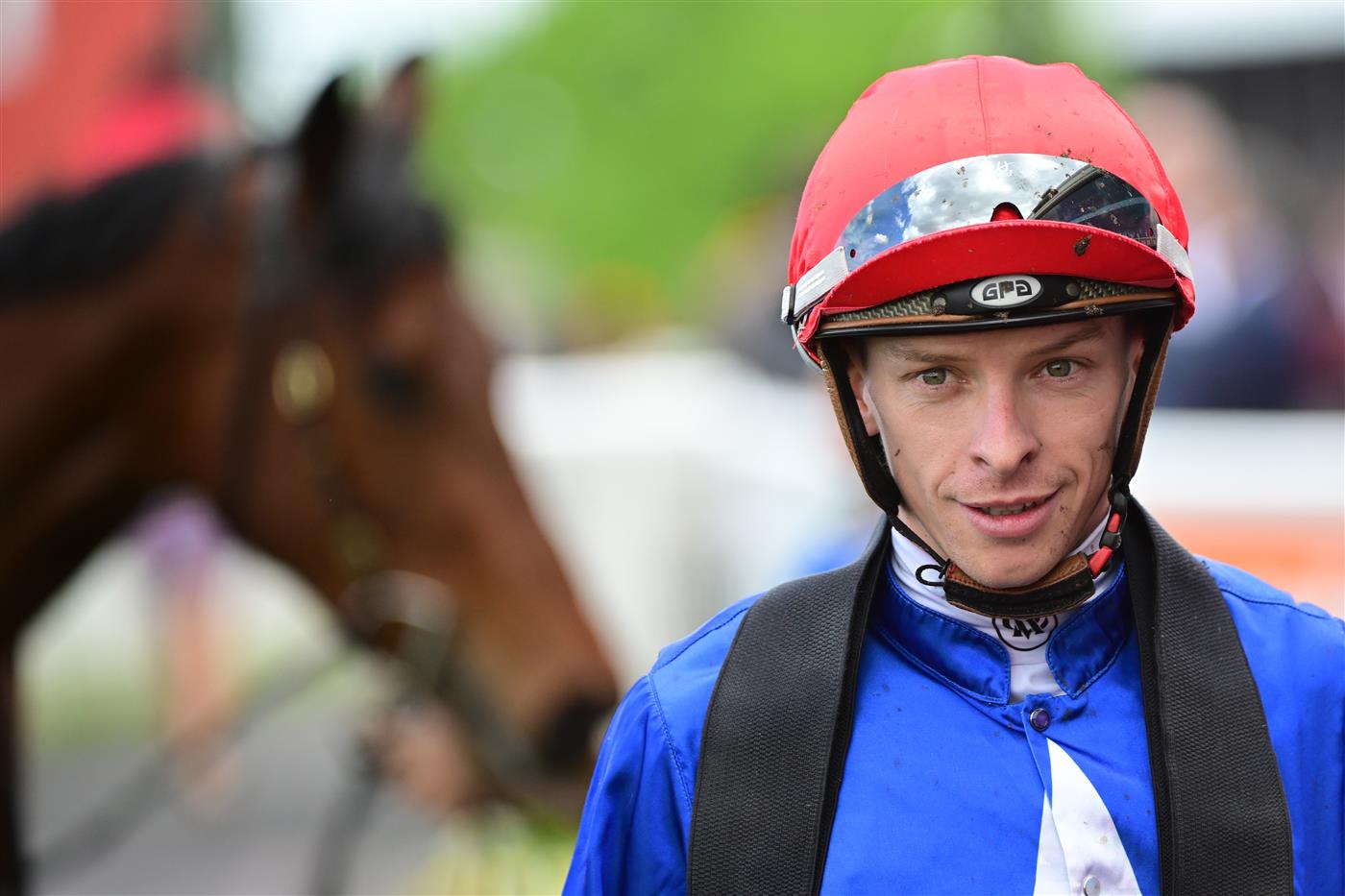 MELBOURNE, AUSTRALIA - OCTOBER 15: Michael Dee after riding Quang Tri to win Race 1, the Tile Importer Trophy, during Caulfield Cup Day at Caulfield Racecourse on October 15, 2022 in Melbourne, Australia. (Photo by Vince Caligiuri/Getty Images)
