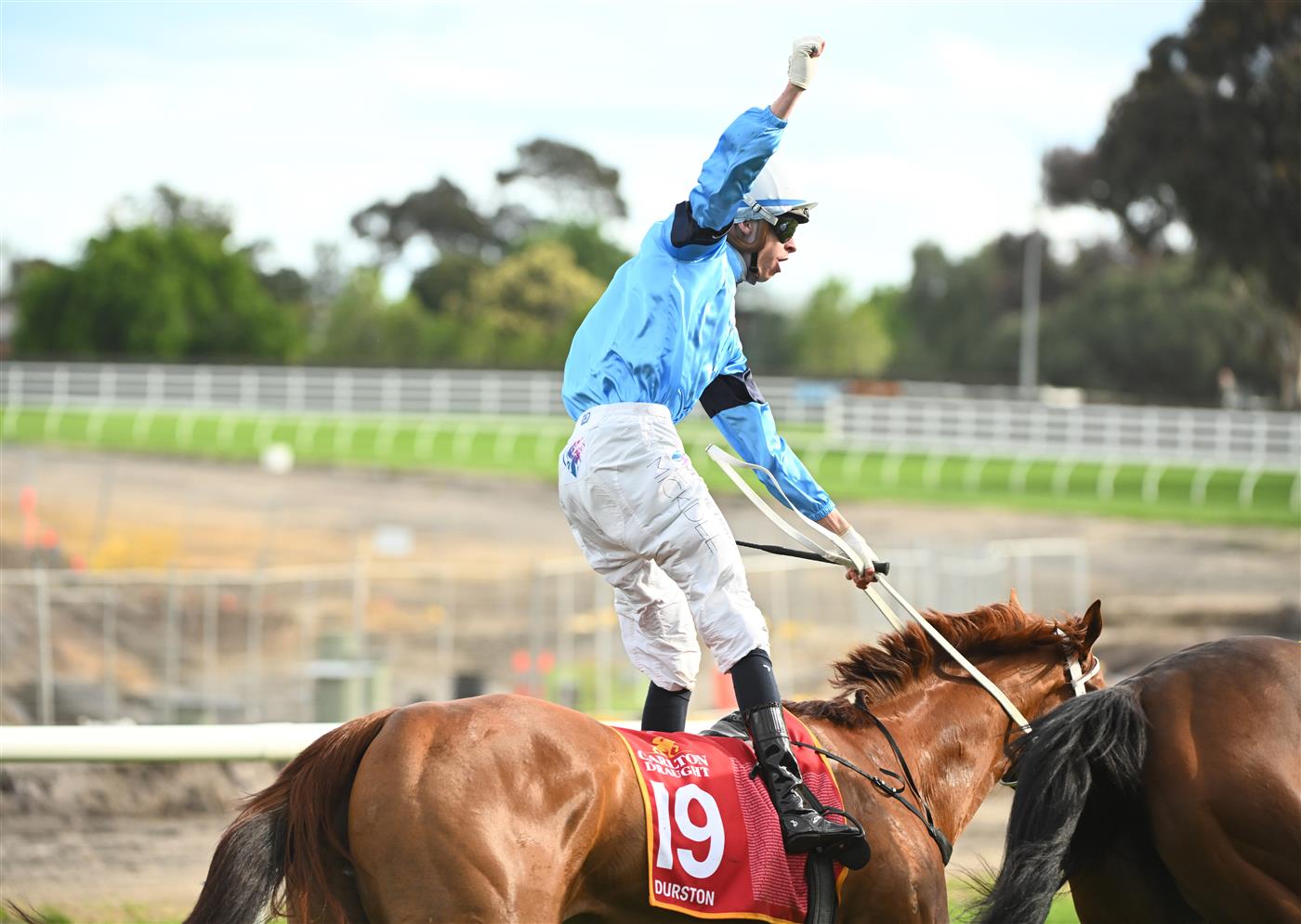MELBOURNE, AUSTRALIA - OCTOBER 15: Michael Dee riding Durston wins Race 9, the Carlton Draught Caulfield Cup, during Caulfield Cup Day at Caulfield Racecourse on October 15, 2022 in Melbourne, Australia. (Photo by Vince Caligiuri/Getty Images)