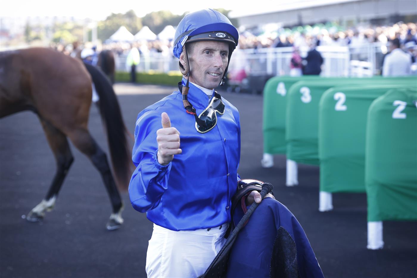 SYDNEY, AUSTRALIA - OCTOBER 15: Nash Rawiller on Vilana returns to scale after winning race 8 the Silver Eagle during Everest Day at Royal Randwick Racecourse on October 15, 2022 in Sydney, Australia. (Photo by Mark Evans/Getty Images)