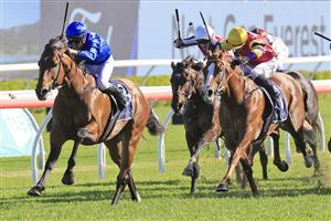 SYDNEY, AUSTRALIA - OCTOBER 15: Nash Rawiller on Vilana wins wins race 8 the Silver Eagle during Everest Day at Royal Randwick Racecourse on October 15, 2022 in Sydney, Australia. (Photo by Mark Evans/Getty Images)