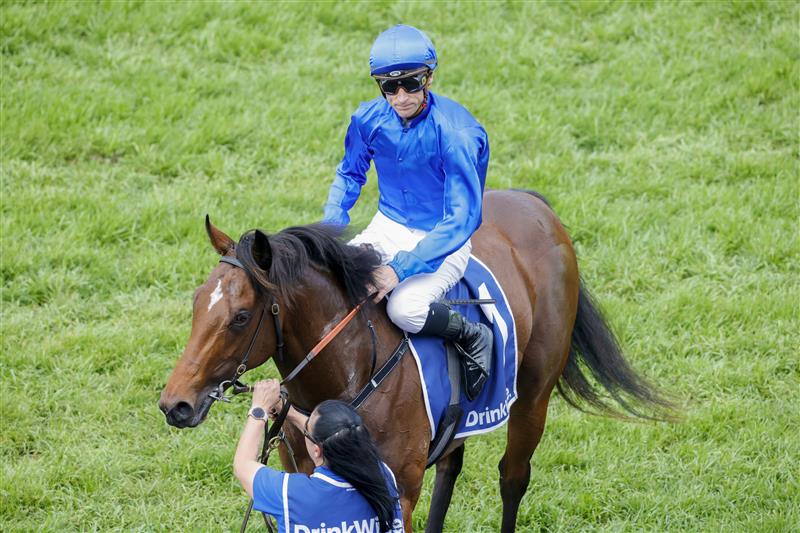 SYDNEY, AUSTRALIA - OCTOBER 22: Blake Shinn on Barber returns to scale after winning race 1 the Drinkwise Kirkham Plate during Spring Champions Stakes Day at Royal Randwick Racecourse on October 22, 2022 in Sydney, Australia. (Photo by Jenny Evans/Getty Images)