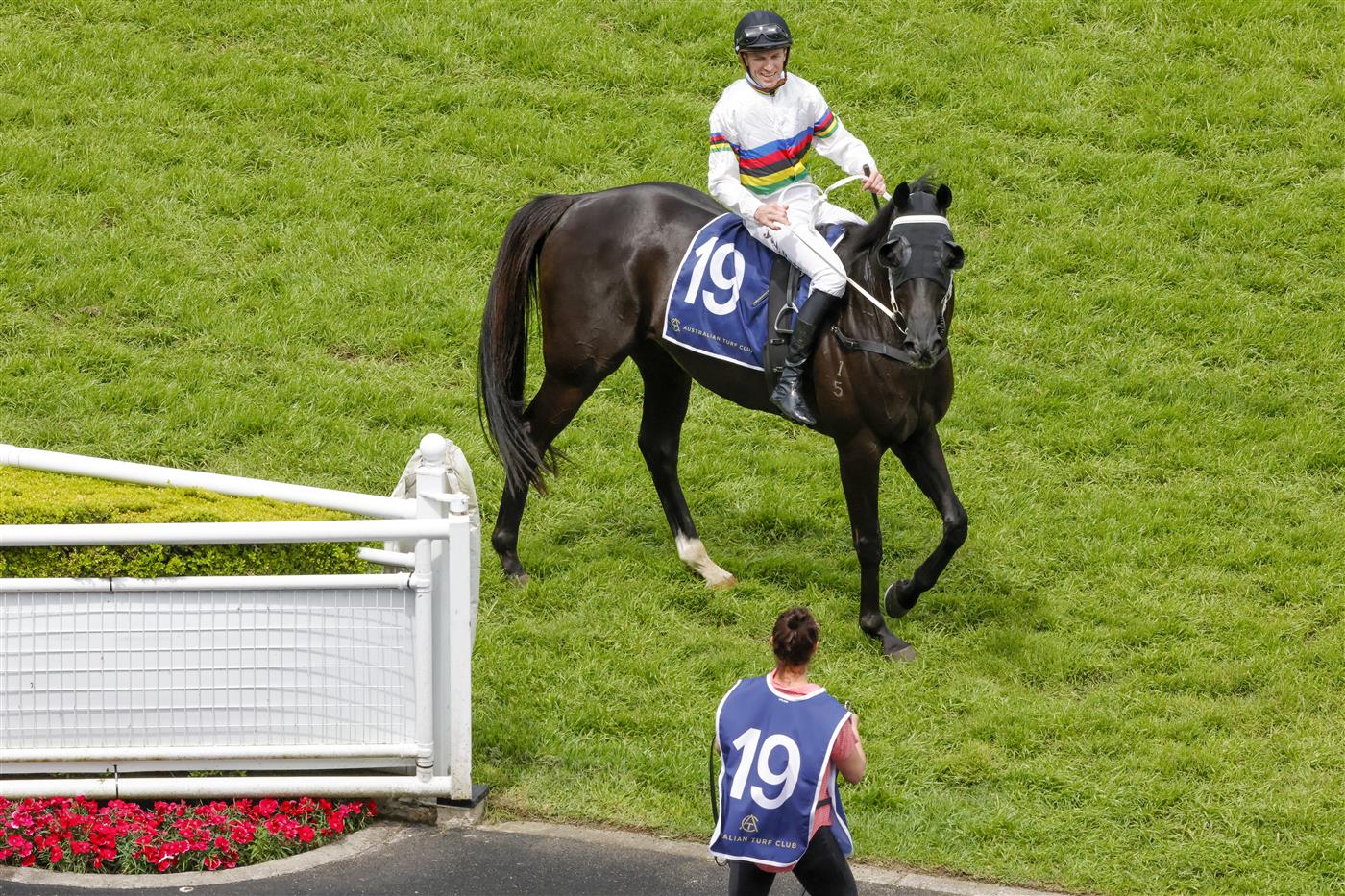 SYDNEY, AUSTRALIA - OCTOBER 22: Joshua Parr on Liberty Sun returns to scale after winning race 3 the Midway Handicap during Spring Champions Stakes Day at Royal Randwick Racecourse on October 22, 2022 in Sydney, Australia. (Photo by Jenny Evans/Getty Images)