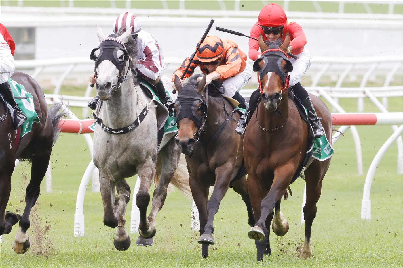 SYDNEY, AUSTRALIA - OCTOBER 22: Dylan Gibbons (R) on Socrates wins race 2 the Tab Highway Handicap during Spring Champions Stakes Day at Royal Randwick Racecourse on October 22, 2022 in Sydney, Australia. (Photo by Jenny Evans/Getty Images)