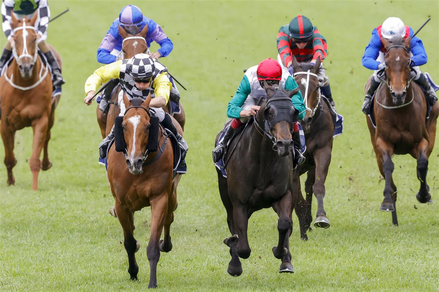 SYDNEY, AUSTRALIA - OCTOBER 22: Regan Bayliss (red cap) on Diamil wins race 5 the Vale Beryl White Filante Handicap during Spring Champions Stakes Day at Royal Randwick Racecourse on October 22, 2022 in Sydney, Australia. (Photo by Jenny Evans/Getty Images)