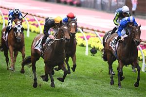 MELBOURNE, AUSTRALIA - OCTOBER 22: James McDonald riding Wee Nessy winning Race 4, the Pfd Food Services Crockett Stakes, during Cox Plate Day at Moonee Valley Racecourse on October 22, 2022 in Melbourne, Australia. (Photo by Vince Caligiuri/Getty Images)