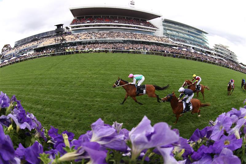 MELBOURNE, AUSTRALIA - OCTOBER 29: James McDonald riding #8 Surefire wins race two the Lexus Archer Stakes during 2022 Penfolds Victoria Derby Day at Flemington Racecourse on October 29, 2022 in Melbourne, Australia. (Photo by Robert Cianflone/Getty Images)