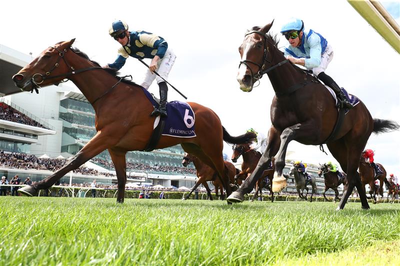MELBOURNE, AUSTRALIA - OCTOBER 29: James McDonald riding #6 Zennella wins race four the Racing and Sports Wakeful Stakes during 2022 Penfolds Victoria Derby Day at Flemington Racecourse on October 29, 2022 in Melbourne, Australia. (Photo by Robert Cianflone/Getty Images)