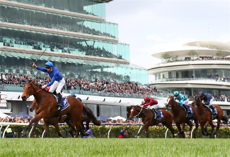 MELBOURNE, AUSTRALIA - OCTOBER 29: James McDonald rides #15 In Secret to win race six the Coolmore Stud Stakes during 2022 Penfolds Victoria Derby Day at Flemington Racecourse on October 29, 2022 in Melbourne, Australia. (Photo by Robert Cianflone/Getty Images)