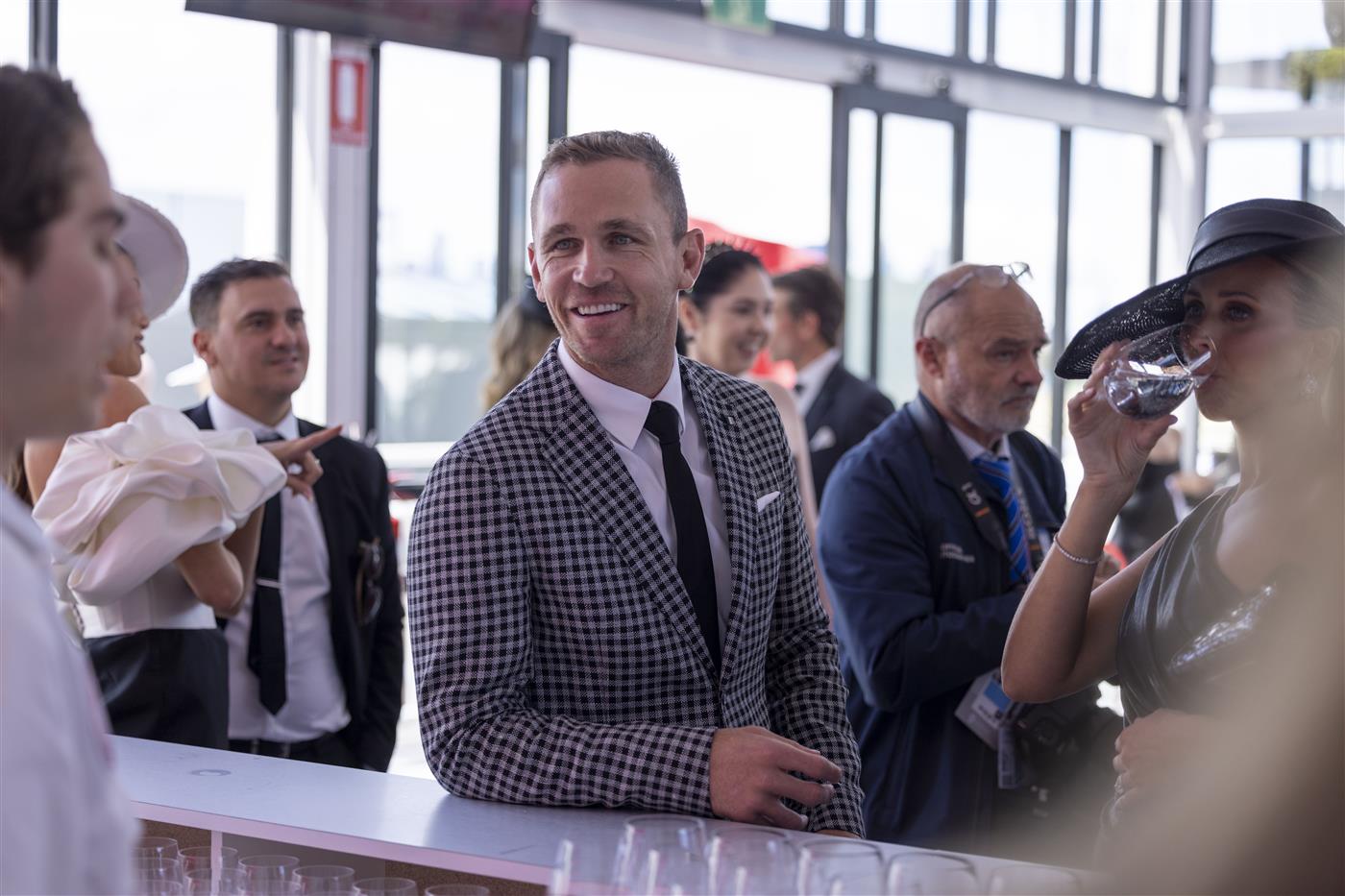 MELBOURNE, AUSTRALIA - OCTOBER 29: Joel Selwood is seen in the Penfolds Marquee during 2022 Penfolds Victoria Derby Day at Flemington Racecourse on October 29, 2022 in Melbourne, Australia. (Photo by Wayne Taylor/Getty Images for VRC)
