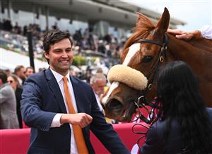 MELBOURNE, AUSTRALIA - OCTOBER 29: Trainer Sam Freedman is seen after Argentia won Race 3, the Paramount+ Rising Fast Stakes, during 2022 Penfolds Victoria Derby Day at Flemington Racecourse on October 29, 2022 in Melbourne, Australia. (Photo by Vince Caligiuri/Getty Images)