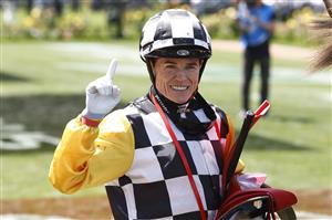 MELBOURNE, AUSTRALIA - OCTOBER 29: Craig Williams returns to scale after winning race 1 Network 10 Carbine Club Club Stakes 
on board Perfect Thought during 2022 Penfolds Victoria Derby Day at Flemington Racecourse on October 29, 2022 in Melbourne, Australia. (Photo by Darrian Traynor/Getty Images)