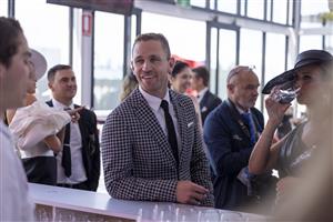 MELBOURNE, AUSTRALIA - OCTOBER 29: Joel Selwood is seen in the Penfolds Marquee during 2022 Penfolds Victoria Derby Day at Flemington Racecourse on October 29, 2022 in Melbourne, Australia. (Photo by Wayne Taylor/Getty Images for VRC)