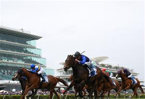 MELBOURNE, AUSTRALIA - OCTOBER 29: John Allen rides #2 Ashfoora to win race nine the Furphy Sprint during 2022 Penfolds Victoria Derby Day at Flemington Racecourse on October 29, 2022 in Melbourne, Australia. (Photo by Robert Cianflone/Getty Images)