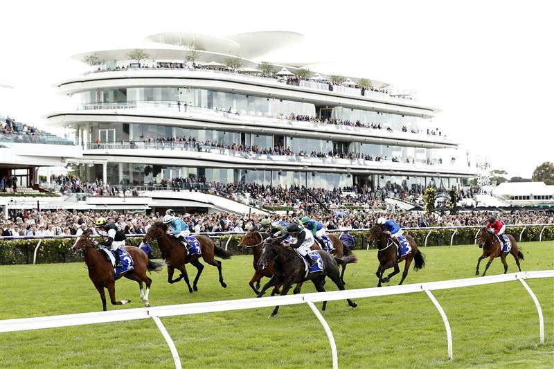 MELBOURNE, AUSTRALIA - NOVEMBER 01: Damien Thorton rides Krakarib to win race 1 the Darley Maribyrnong Plate during 2022 Melbourne Cup Day at Flemington Racecourse on November 01, 2022 in Melbourne, Australia. (Photo by Darrian Traynor/Getty Images)