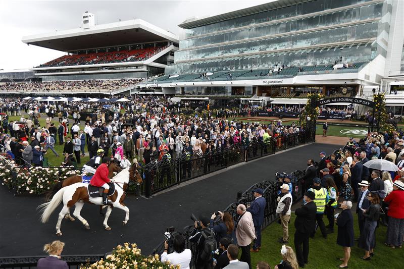 MELBOURNE, AUSTRALIA - NOVEMBER 01: Damien Thorton returns to scale on Krakarib after winning race 1 the Darley Maribyrnong Plate during 2022 Melbourne Cup Day at Flemington Racecourse on November 01, 2022 in Melbourne, Australia. (Photo by Darrian Traynor/Getty Images)