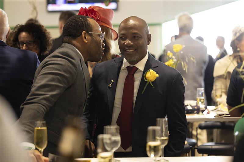 MELBOURNE, AUSTRALIA - NOVEMBER 01: Cricket great Brian Lara in the TAB marquee in the Birdcage during 2022 Melbourne Cup Day at Flemington Racecourse on November 01, 2022 in Melbourne, Australia. (Photo by Wayne Taylor/Getty Images for VRC)