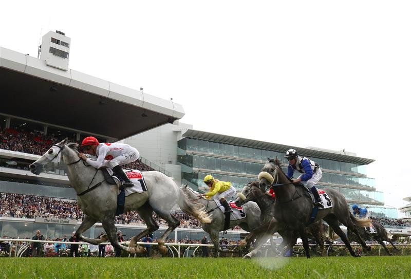 MELBOURNE, AUSTRALIA - NOVEMBER 01: Blake Shinn rides #1 Love Tap to win race three the Resimax Group Subzero Handicap during 2022 Lexus Melbourne Cup Day at Flemington Racecourse on November 01, 2022 in Melbourne, Australia. (Photo by Robert Cianflone/Getty Images)