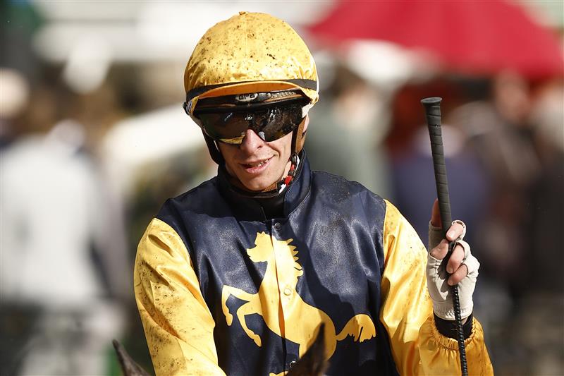 MELBOURNE, AUSTRALIA - NOVEMBER 01: Michael Dee returns to scale on Vespertine after winning race 2 the MSS Security Sprint  during 2022 Melbourne Cup Day at Flemington Racecourse on November 01, 2022 in Melbourne, Australia. (Photo by Darrian Traynor/Getty Images)