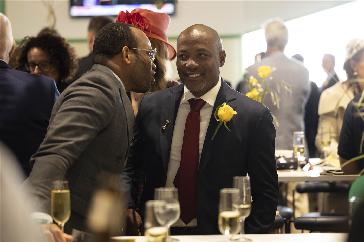 MELBOURNE, AUSTRALIA - NOVEMBER 01: Cricket great Brian Lara in the TAB marquee in the Birdcage during 2022 Melbourne Cup Day at Flemington Racecourse on November 01, 2022 in Melbourne, Australia. (Photo by Wayne Taylor/Getty Images for VRC)