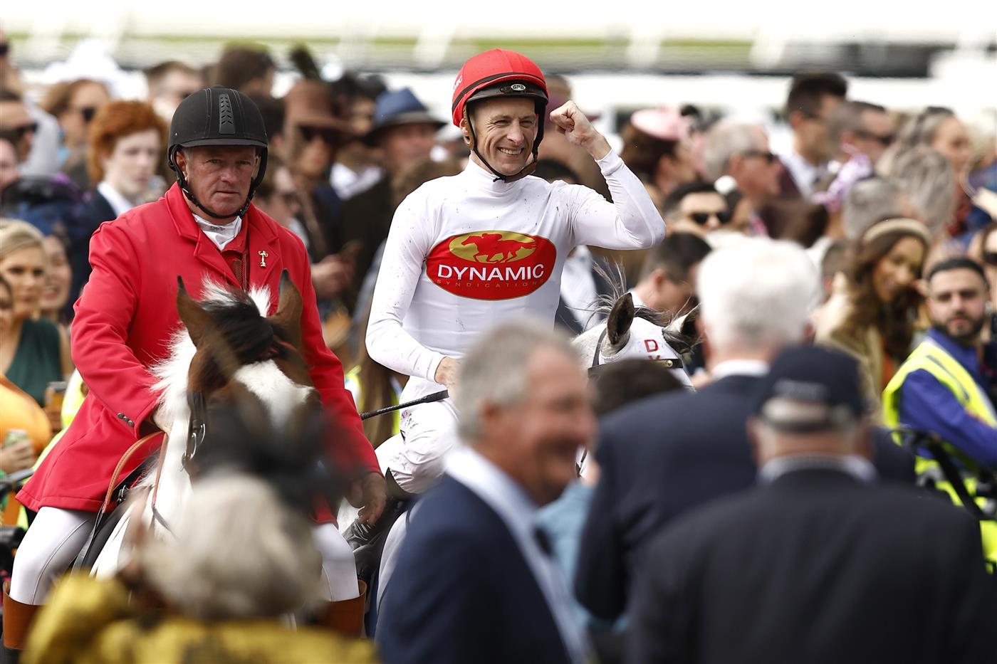 MELBOURNE, AUSTRALIA - NOVEMBER 01: Blake Shinn returns to scale on Love Tap after winning race 3 the Resimax Group Subzero Handicap during 2022 Melbourne Cup Day at Flemington Racecourse on November 01, 2022 in Melbourne, Australia. (Photo by Darrian Traynor/Getty Images)